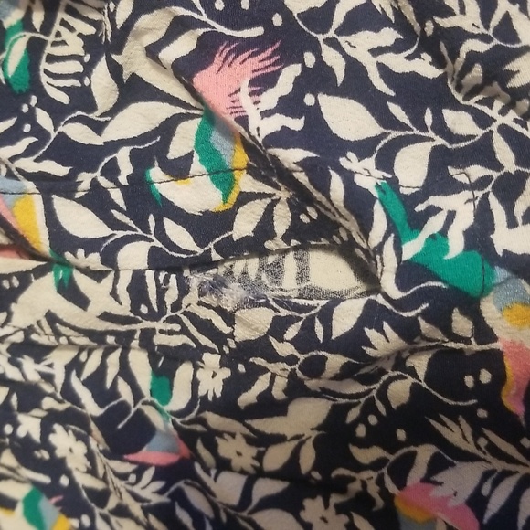 LOFT Navy Tropical Bird Print Ruffle Bright Blouse Summer Spring Lightweight - M - Picture 12 of 12